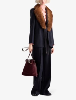 Prada Womens Blue Single-breasted Wool Blazer In Blue
