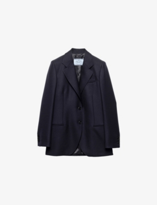 Prada Womens Blue Single-breasted Wool Blazer In Blue