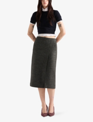 Prada Womens Blue Triangle Cut-out Cashmere Crew Neck Knitted Top In Black
