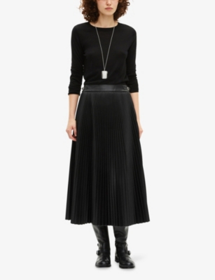The Kooples Womens Black Buckle-embellished Pleated Faux-leather Midi Skirt In Black
