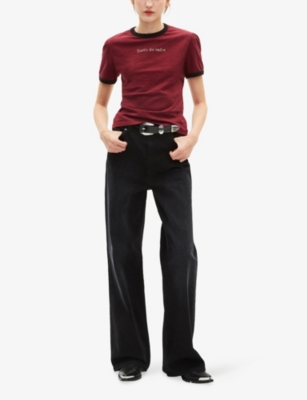 The Kooples Womens Wine Red Branded-print Short-sleeved Cotton-jersey T-shirt In Burgundy