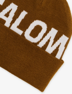 Salomon Mens Olive Hermitage Brand-print Knitted Beanie In Brown