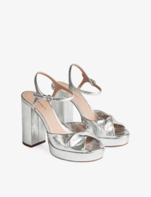 Lk Bennett Womens Met-silver Rosa Leather Platform Sandals Eur 42/ 9 Uk In Silver