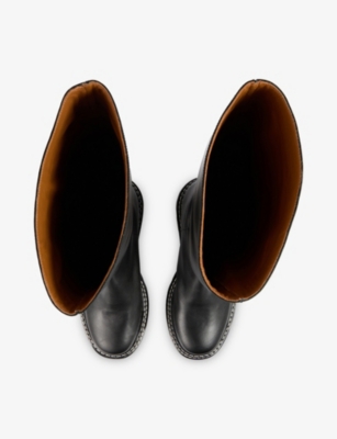 Lk Bennett Womens Bla-black Julia Leather Flat Knee-high Boots Eur 38/5 Uk In Black