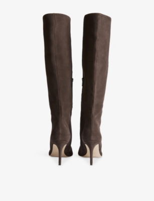 Lk Bennett Womens Bro-chocolate Astrid Suede Heeled Knee-high Boots Eur 38/5 Uk In Brown
