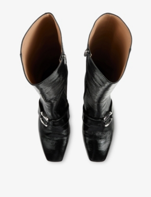 Lk Bennett Womens Bla-black Gigi Patent-leather Heeled Knee-high Boots Eur 37 / 4 Uk In Black