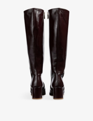 Lk Bennett Womens Red-burgundy Gigi Patent-leather Heeled Knee-high Boots Eur 36 / 3 Uk In Multi