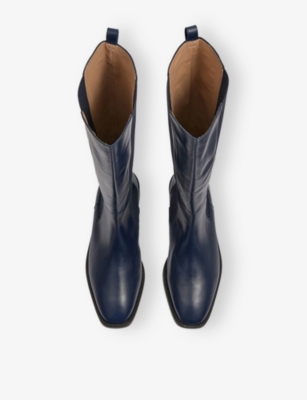 Lk Bennett Womens  Zara Leather Flat Knee-high Boots In Blue