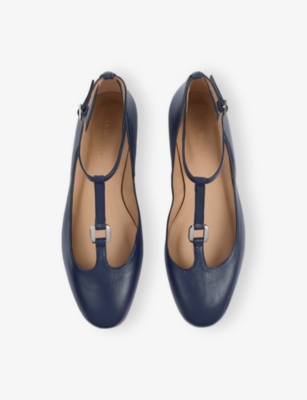 Lk Bennett Womens Blu-navy Minna Leather Mary Jane Flats Eur 40 / 7 Uk In Blue