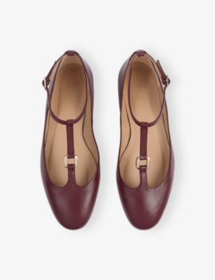 Lk Bennett Womens Red-burgundy Minna Leather Mary Jane Flats Eur 36 / 3 Uk In Brown