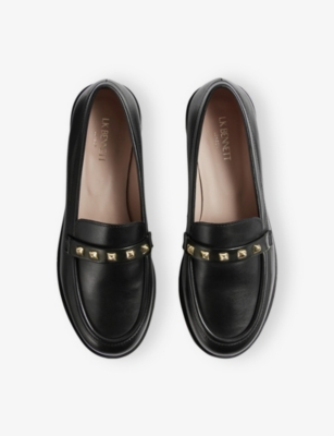 Lk Bennett Womens Bro-chestnut Stellar Stud Leather Loafers Eur 40 / 7 Uk In Black