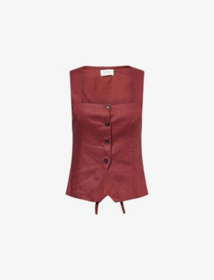 Dissh Womens Sahara Red Fran Square-neck Linen Waistcoat In Red