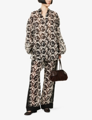 Dissh Womens Bitter Choc Maui Printed Sheer Ramie Shirt In Brown