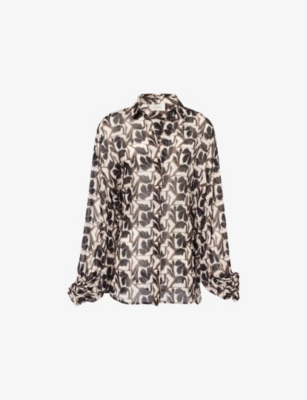 Dissh Womens Bitter Choc Maui Printed Sheer Ramie Shirt In Brown