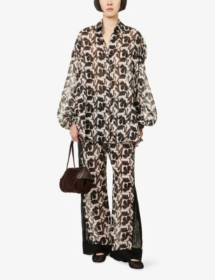 Dissh Womens Bitter Choc Maui Printed Wide-leg Ramie Trousers In Brown