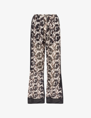 Dissh Womens Bitter Choc Maui Printed Wide-leg Ramie Trousers In Brown