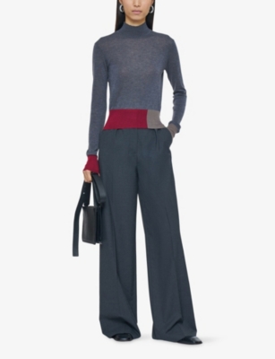 Joseph Womens Smoke Combo Cashair Mock-neck Cashmere Jumper In Gray