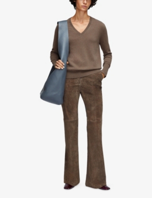 Joseph Womens Mushroom Light Pure Cashmere V-neck Jumper Xl In Brown