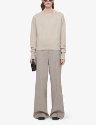 Joseph Womens Affogato Brushed Round-neck Stretch-cashmere Jumper In Neutral