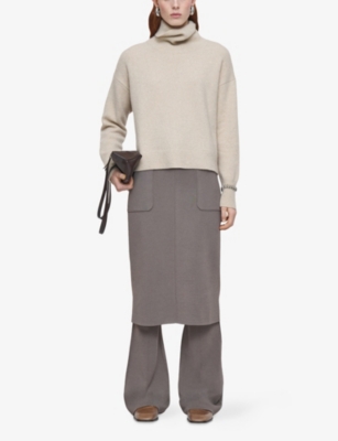 Joseph Womens Affogato Brushed High-neck Stretch Cashmere-blend Jumper Xs In Neutral