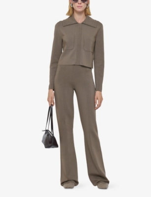 Joseph Womens Mushroom Milano Stretch-knit Short Jacket In Brown