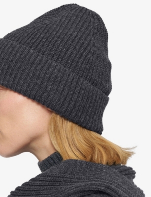 Joseph Womens Smoke Ribbed Wool, Silk And Cashmere Beanie Hat In Gray
