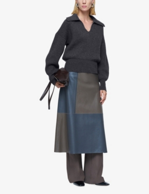 Joseph Womens Smoke Open-collar Ribbed Wool-blend Jumper In Gray