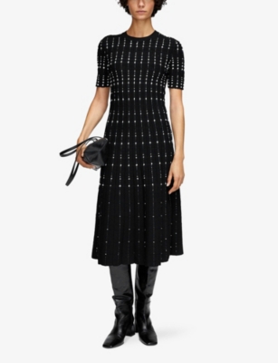 Joseph Womens Black/ivory Fragmented Stripe Short-sleeve Stretch-knit Midi Dress Xl In Multi