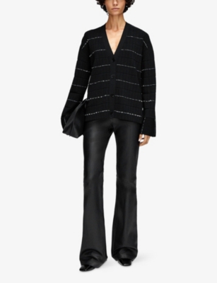 JOSEPH: Fragmented Stripe V-Neck Stretch-Knit Cardigan