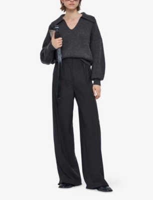 Joseph Womens Alanel Tailored Wide-leg Trousers Smoke In Blue