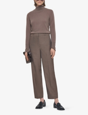 Joseph Womens Mushroom Trina Straight-leg Wool Trousers In Brown