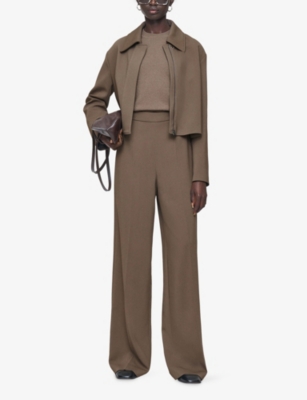 Joseph Womens Mushroom Cady Alane High-rise Wide-leg Stretch-woven Trousers In Brown
