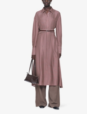 Joseph Womens Orlan Graphic-print Silk-blend Midi Dress Ruby Combo In Brown