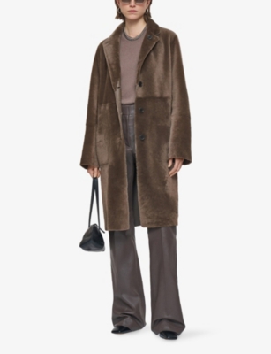 Joseph Womens Mushroom Britanny Reversible Leather And Shearling Coat In Brown