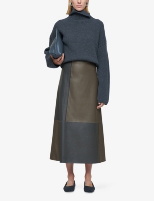 JOSEPH: Cezanne A-Line Leather Midi Skirt