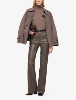 Joseph Womens Mushroom Tafira Flared Stretch-leather Trousers In Brown