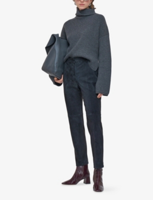 Joseph Womens Smoke Coleman Straight-cut Stretch-suede Trousers In Blue