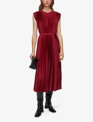 Joseph Womens Ruby Volta Knit Weave Plissé Midi Dress In Red