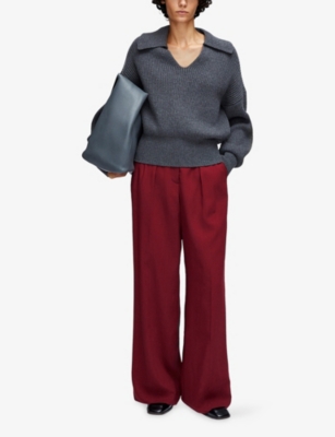 JOSEPH: Forest Wide-Leg Mid-Rise Wool Trousers