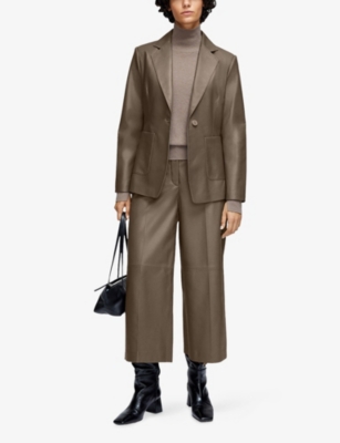 Joseph Womens Glenview Single-breasted Leather Blazer Mushroom In Brown
