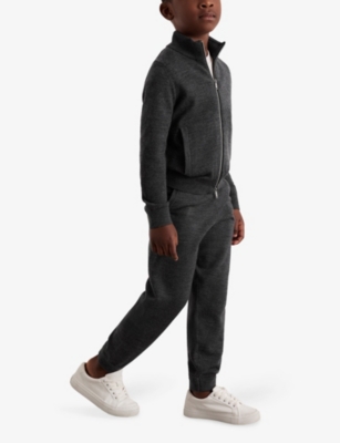 Reiss Derby Grey Melange 13-14 Yrs Merino Wool Cuffed Joggers In Gray