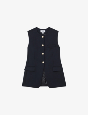 Womens Reiss Gabi Button-Through Stretch-Woven Waistcoat