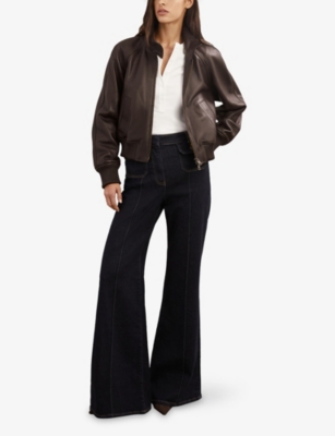 REISS: Eloise Funnel-Neck Leather Jacket