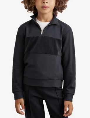 Reiss Navy Blue Selin Half-zip Stretch-jersey Sweatshirt In Blue