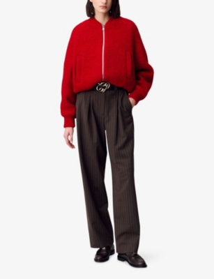 Claudie Pierlot Womens Short Ribbed-knit Teddy Bomber Jacket Red In Red