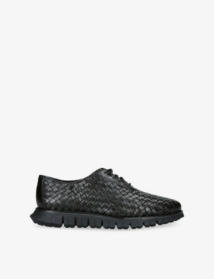 Cole Haan Mens Black Zerøgrand Remastered Woven Leather Oxford Shoes Eur 43.5 / 9.5 Uk In Animal Print