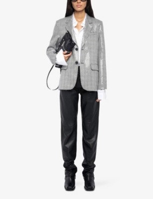 Zadig & Voltaire Womens Black Vanille Sequin-embellished Single-breasted Stretch-woven Blazer In Gray