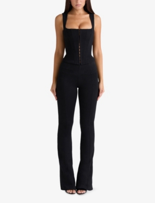 House Of Cb Of Cb Womens The Fitted Flared-leg Stretch-woven Trousers Black In Black