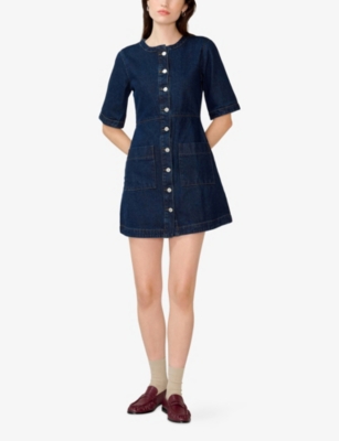 Omnes Womens Indigo Adia Button-down Denim Mini Dress In Blue