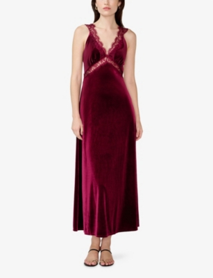 Omnes Womens Aurelia Lace-trim Velvet Midi Dress Deep Wine In Red